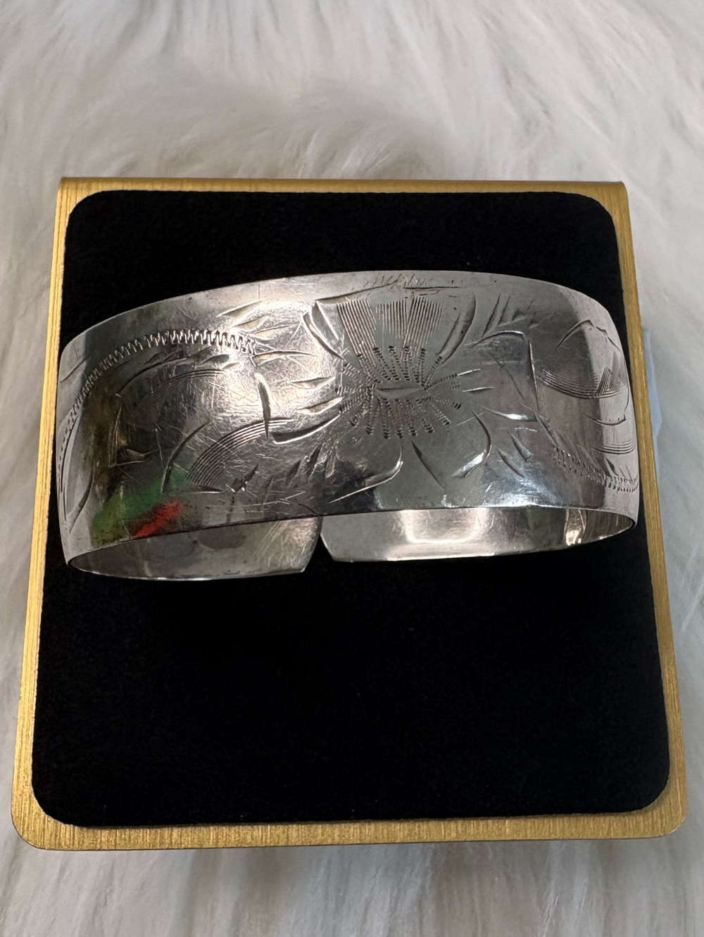 Hand-Stamped Sterling Silver Cuff Bracelet - Floral Motif